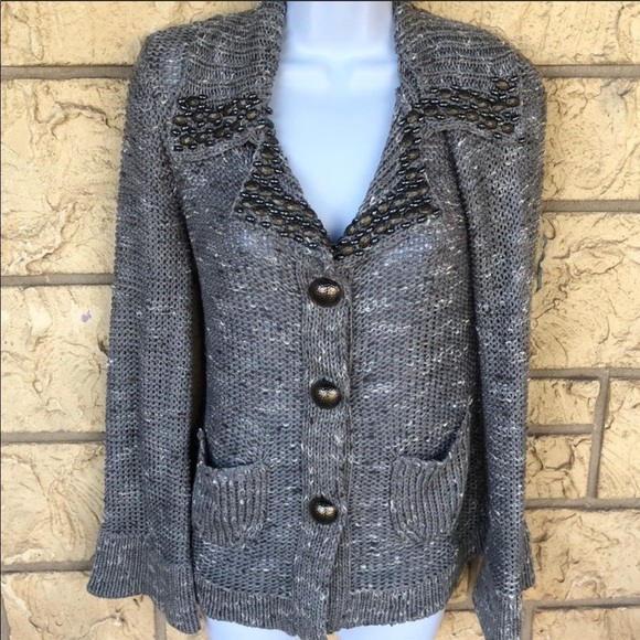 BCBGMaxazria Gray Beaded Dress Coat Small - Picture 1 of 9